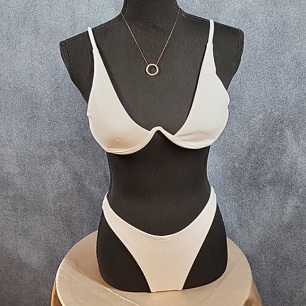 White Sexy Plunging Underwire Pushup 2-piece High cut leg Bikini - Picture 2 of 15